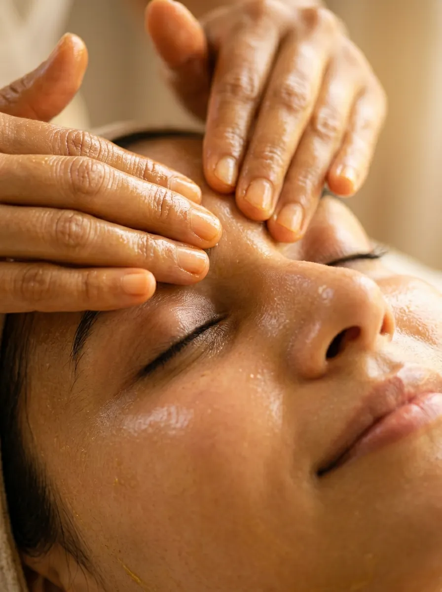Ayurvedic face massage treatment for skin glow nourishment and anti-aging at Seth Arana Ayurveda