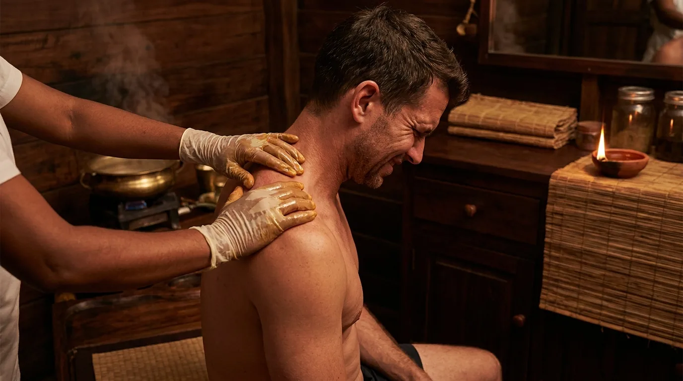 Ayurvedic neck and shoulder massage therapy for pain relief and stress reduction at Seth Arana